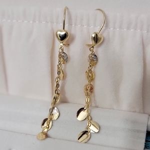 18K Gold Heart Dangling earrings - new